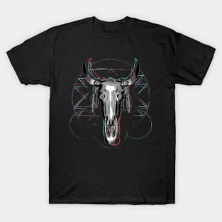 Geometric Gltich, Steer Skull T-Shirt